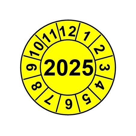 Naklejki przeglądów TYP-2, Ø 20mm,  rok "2025", arkusz 35szt.