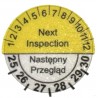 Etykiety inspekcyjne: Next Inspection Następny przegląd, TYP-5, okrągłe Ø 20mm, na lata 25-30 - 35szt.