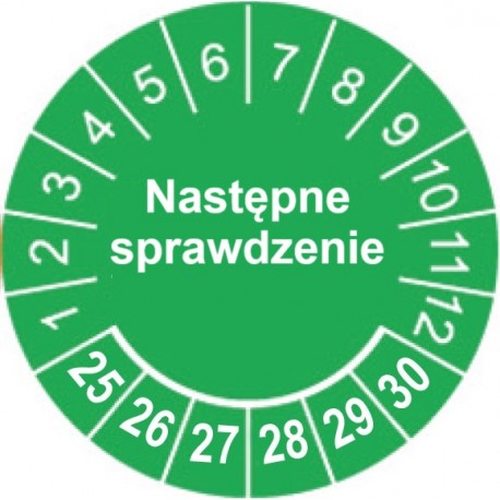 Etykiety inspekcyjne: Następne sprawdzenie, TYP-5, okrągłe Ø 10mm, na lata 24-29 - 143szt.