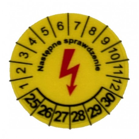 Etykiety przeglądów elektrycznych, TYP-5, "Następne sprawdzenie", okrągłe Ø 20mm, na lata 22-27 - 35szt.