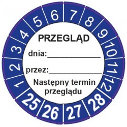 Naklejki kontroli, TYP-6, "Skontrolowano", okrągłe Ø 40mm, na lata 24-27 - 12szt.