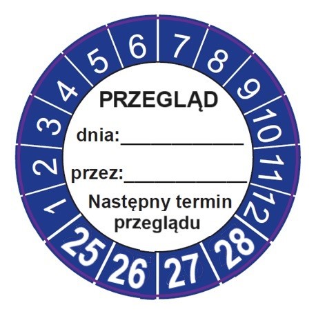 Naklejki kontroli, TYP-6, "Skontrolowano", okrągłe Ø 40mm, na lata 24-27 - 12szt.