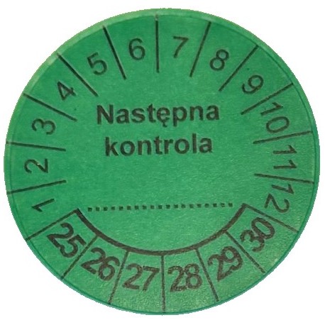 Naklejki przeglądowe, TYP-6, "Następna kontrola", okrągłe Ø 30mm, na lata 25-30 - 20szt.