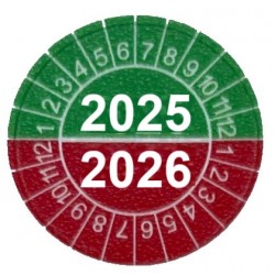 Naklejki przeglądów TYP-4, Ø 25mm, dwudzielne na lata "2024/2025" pomarańczowo-żółte, arkusz 20szt.