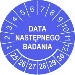 Etykiety inspekcyjne: DATA NASTĘPNEGO BADANIA, TYP-5, okrągłe Ø 20mm, na lata 24-29 - 35szt.