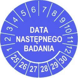 Etykiety inspekcyjne: DATA NASTĘPNEGO BADANIA, TYP-5, okrągłe Ø 20mm, na lata 24-29 - 35szt.
