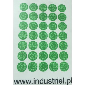Naklejki przeglądów TYP-3, Ø 20mm, trójdzielna na lata "21/22/23", zielone, 35szt.
