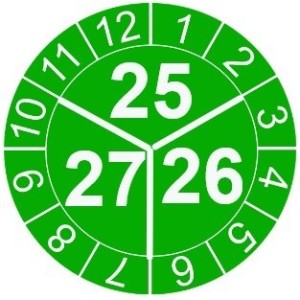 Naklejki przeglądów TYP-3, Ø 20mm, trójdzielna na lata "21/22/23", zielone, 35szt.