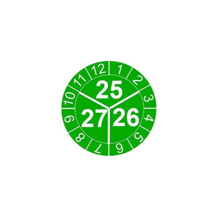 Naklejki przeglądów TYP-3, Ø 20mm, trójdzielna na lata "21/22/23", zielone, 35szt.