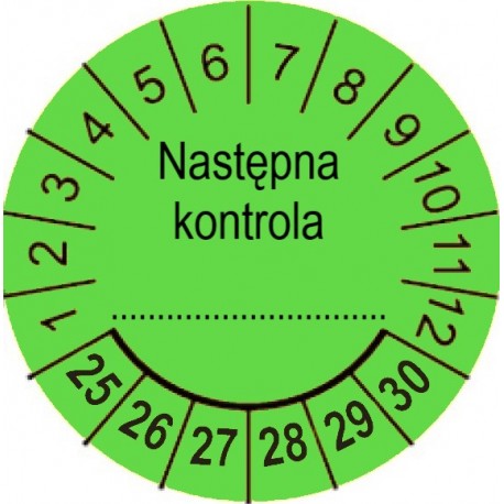 Naklejki przeglądowe, TYP-6, "Następna kontrola", okrągłe Ø 35mm, na lata 20-25 - 12szt.