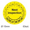 Etykiety inspekcyjne, naklejki przeglądowe, TYP-5, Next Inspection, okrągłe Ø 15mm, na lata 24-29 - 63szt.