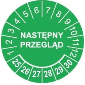 Etykiety inspekcyjne: Następny przegląd, TYP-5, okrągłe Ø 20mm, na lata 25-30 - 35szt.