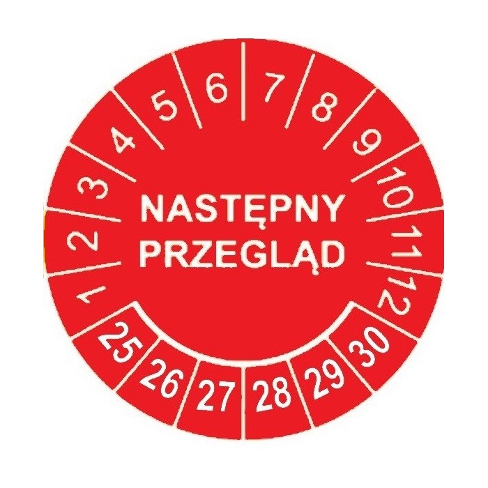 Etykiety inspekcyjne: Następny przegląd, TYP-5, okrągłe Ø 20mm, na lata 25-30 - 35szt.