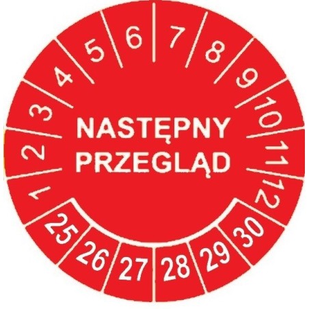 Etykiety inspekcyjne: Następny przegląd, TYP-5, okrągłe Ø 20mm, na lata 25-30 - 35szt.
