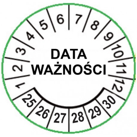 Etykiety inspekcyjne, naklejki przeglądowe, DATA WAŻNOŚCI, TYP-5, białe, na lata 25-30