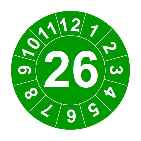 Naklejki przeglądów TYP-1, Ø 30mm, rok "25", kolor do wyboru, arkusz 20 szt.
