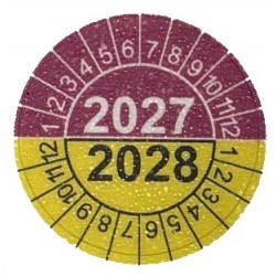 EI4-20-2027-2028 Naklejki przeglądów TYP-4, Ø 20mm, dwudzielne na lata "2027/2028", arkusz 35szt.