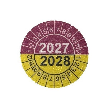 EI4-20-2027-2028 Naklejki przeglądów TYP-4, Ø 20mm, dwudzielne na lata "2027/2028", arkusz 35szt.