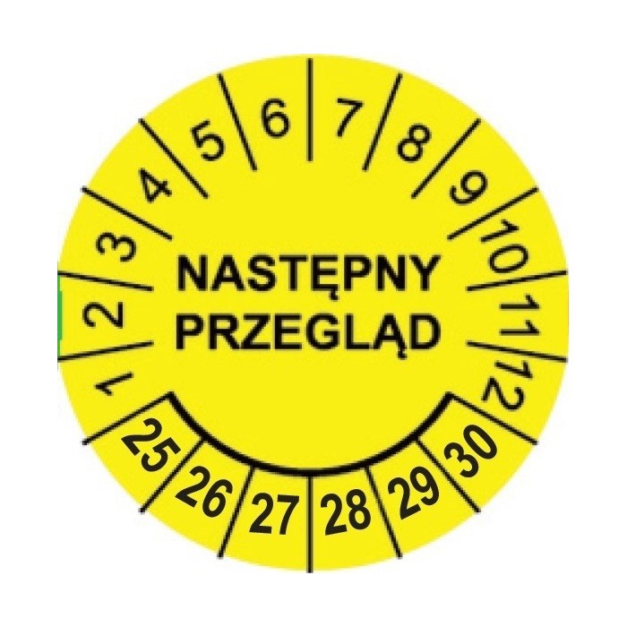 Etykiety inspekcyjne: Następny przegląd, TYP-5, okrągłe Ø 40mm, na lata 25-30 - 12szt.