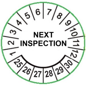 Etykiety inspekcyjne, naklejki przeglądowe, TYP-5, Next Inspection, okrągłe Ø 15mm, na lata 24-29 - 63szt.