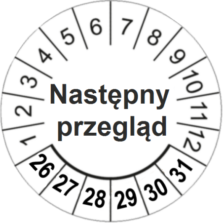 Etykiety inspekcyjne: Następny przegląd, TYP-5, okrągłe Ø 20mm, na lata 26-31 - 35szt.