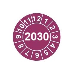 Naklejki przeglądów TYP-2, Ø 15mm, rok "2030", wybór koloru, arkusz 63 szt.