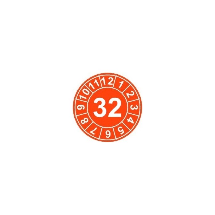 Naklejki przeglądów TYP-1, Ø15mm, rok "32", kolor do wyboru, arkusz 63szt.