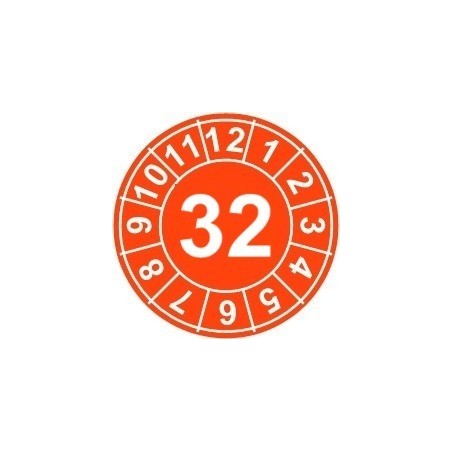 Naklejki przeglądów TYP-1, Ø15mm, rok "32", kolor do wyboru, arkusz 63szt.