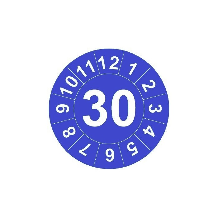 Naklejki przeglądów TYP-1, Ø15mm, rok "30", kolor do wyboru, arkusz 63szt.
