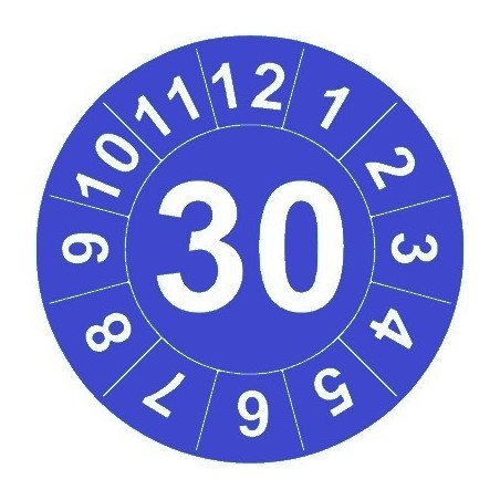 Naklejki przeglądów TYP-1, Ø15mm, rok "30", kolor do wyboru, arkusz 63szt.
