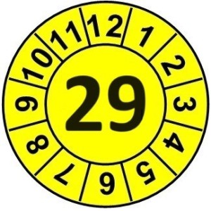 Naklejki przeglądów TYP-1, Ø15mm, rok "29", kolor do wyboru, arkusz 63szt.