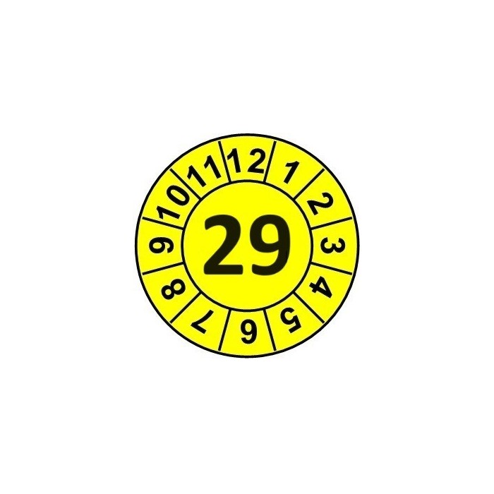 Naklejki przeglądów TYP-1, Ø15mm, rok "29", kolor do wyboru, arkusz 63szt.
