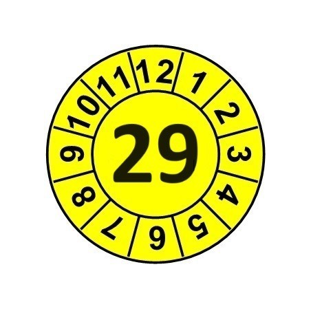 Naklejki przeglądów TYP-1, Ø15mm, rok "29", kolor do wyboru, arkusz 63szt.
