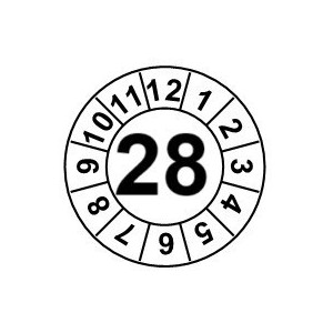 Naklejki przeglądów TYP-1, Ø10mm, rok "28", arkusz 143szt.
