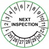 Etykiety inspekcyjne, naklejki przeglądowe, TYP-5, Next Inspection, okrągłe Ø 15mm, na lata 24-29 - 63szt.