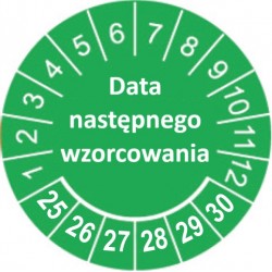 Etykiety inspekcyjne, TYP-5, "Data następnego wzorcowania", okrągłe Ø 15mm, na lata 25-30 - 63szt.