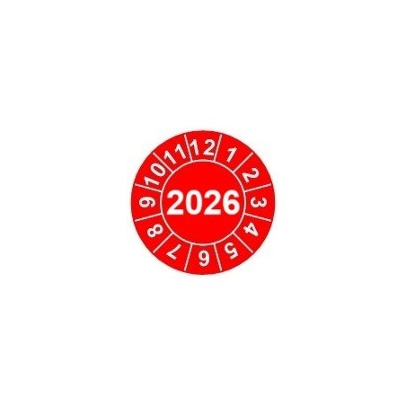Naklejki przeglądów TYP-2, Ø25mm, na rok "2026", arkusz 20szt.