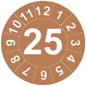 Naklejki przeglądów TYP-1, Ø10mm, rok "25", kolor zielony, arkusz 143szt.