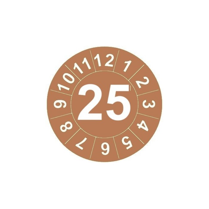 Naklejki przeglądów TYP-1, Ø10mm, rok "25", kolor zielony, arkusz 143szt.