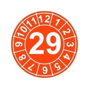 Naklejki przeglądów TYP-1, Ø 25mm, rok "29", kolor do wyboru, arkusz 20szt.