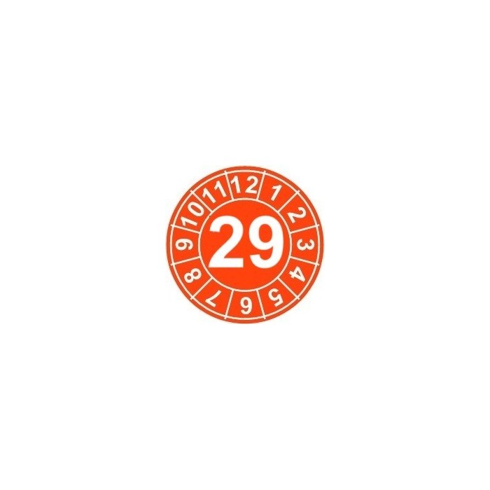 Naklejki przeglądów TYP-1, Ø 25mm, rok "29", kolor do wyboru, arkusz 20szt.