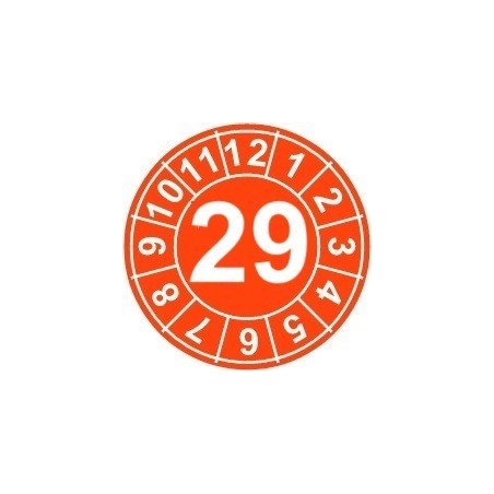 Naklejki przeglądów TYP-1, Ø 25mm, rok "29", kolor do wyboru, arkusz 20szt.