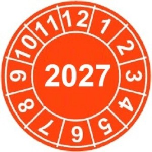 Naklejki przeglądów TYP-2, Ø 10mm, rok "2027", arkusz 143szt