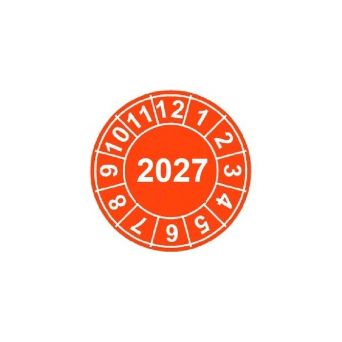 Naklejki przeglądów TYP-2, Ø 10mm, rok "2027", arkusz 143szt