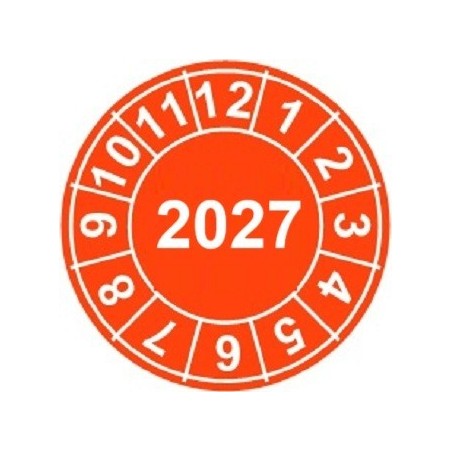 Naklejki przeglądów TYP-2, Ø 10mm, rok "2027", arkusz 143szt