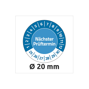 Tabliczki inspekcyjne plombowe NoPeel na lata 25-30, Nächster Prüftermin, Ø20, niebieskie, 120 sztuk, Avery Zweckform