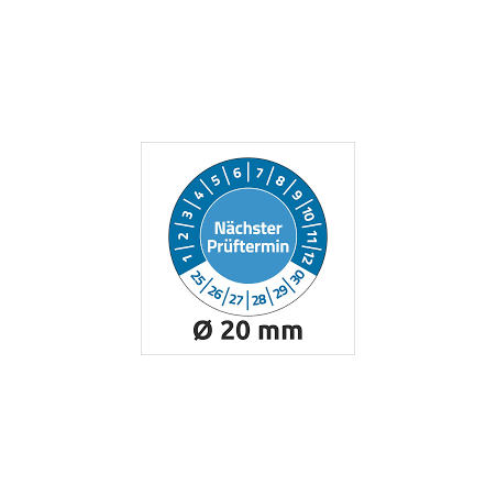 Tabliczki inspekcyjne plombowe NoPeel na lata 25-30, Nächster Prüftermin, Ø20, niebieskie, 120 sztuk, Avery Zweckform