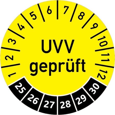 Niemieckie naklejki testowe TYP-5, UVV geprüft, okrągłe Ø 20mm, na lata 24/29 - 35 szt.