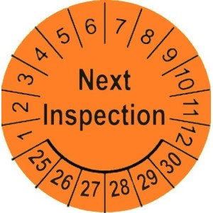 Etykiety inspekcyjne, naklejki przeglądowe, TYP-5, Next Inspection, okrągłe Ø 15mm, na lata 24-29 - 63szt.