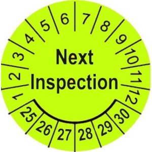 Etykiety inspekcyjne, naklejki przeglądowe, TYP-5, Next Inspection, okrągłe Ø 15mm, na lata 24-29 - 63szt.